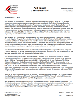 CV for Neil Broom Expert Witness in Computer Forensics Investigations in Pittsburgh